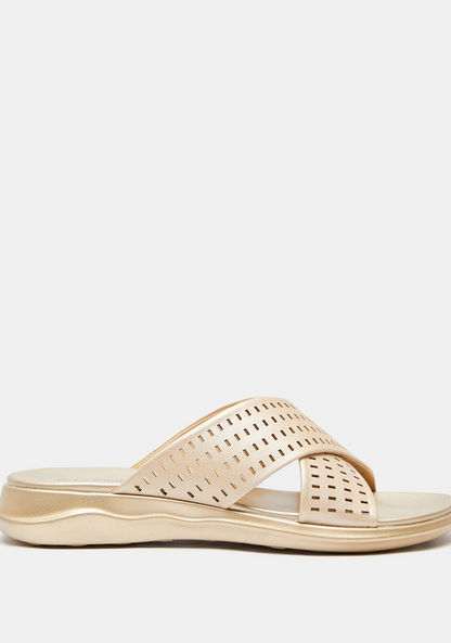 Le Confort Cross Strap Slip-On Sandals with Cutwork Detail-Women%27s Flat Sandals-image-0