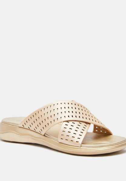 Le Confort Cross Strap Slip-On Sandals with Cutwork Detail-Women%27s Flat Sandals-image-1