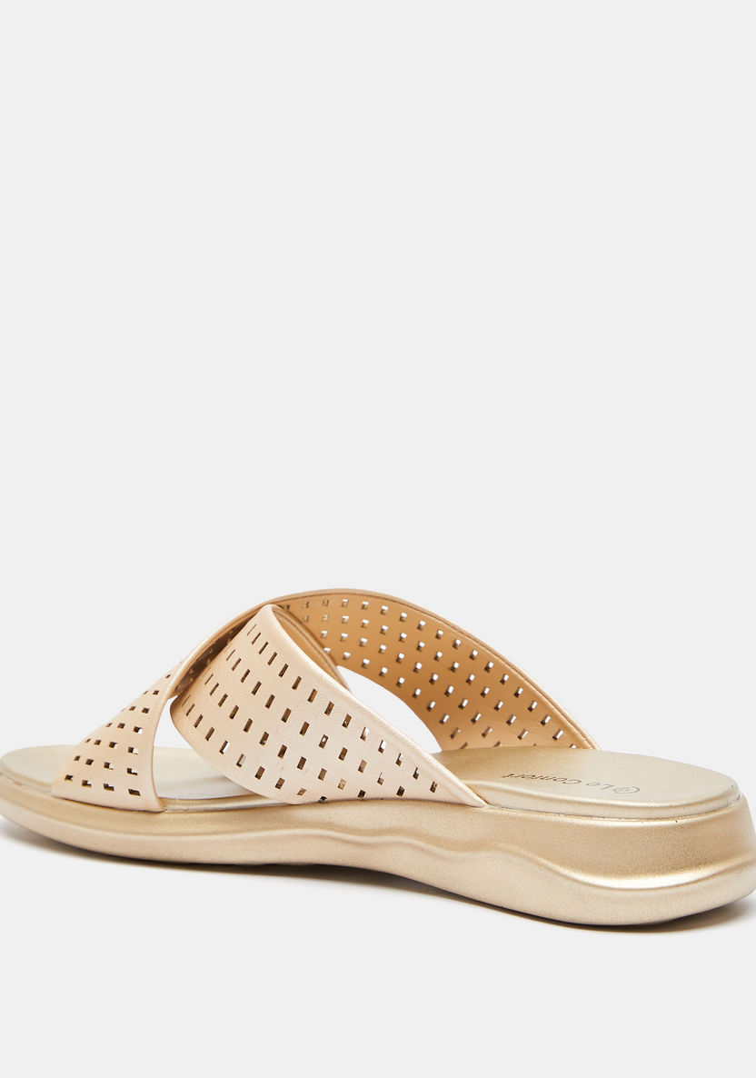 Le Confort Cross Strap Slip-On Sandals with Cutwork Detail-Women%27s Flat Sandals-image-2
