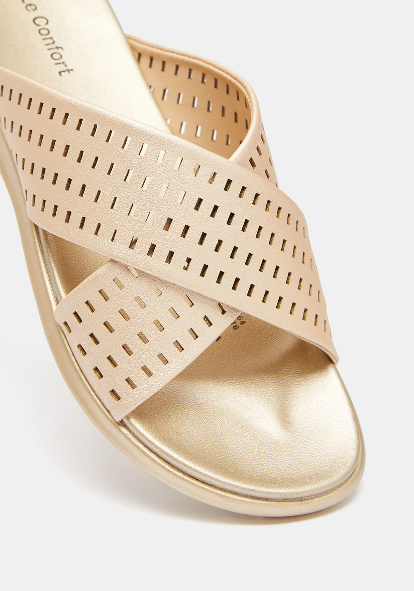 Le Confort Cross Strap Slip-On Sandals with Cutwork Detail-Women%27s Flat Sandals-image-3