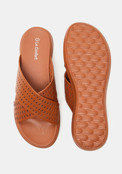 Le Confort Cross Strap Slip-On Sandals with Cutwork Detail-Women%27s Flat Sandals-image-4