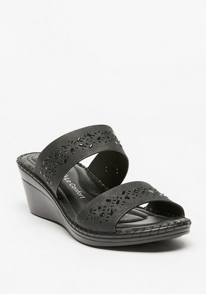 Le Confort Embellished Slip-On Sandals with Wedge Heels and Cut-Out Detail-Women%27s Heel Sandals-image-0
