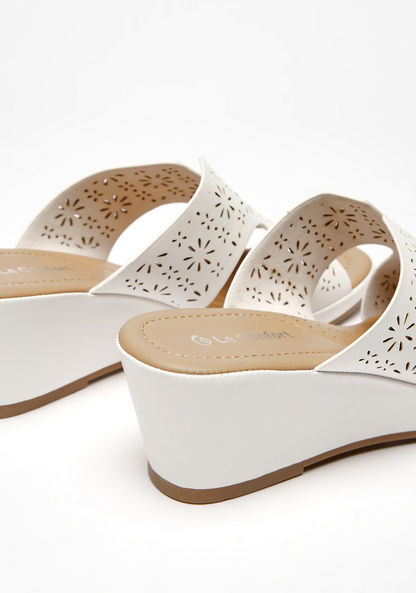 Le Confort Cutwork Slip-On Wedge Heels Sandals-Women%27s Heel Sandals-image-3