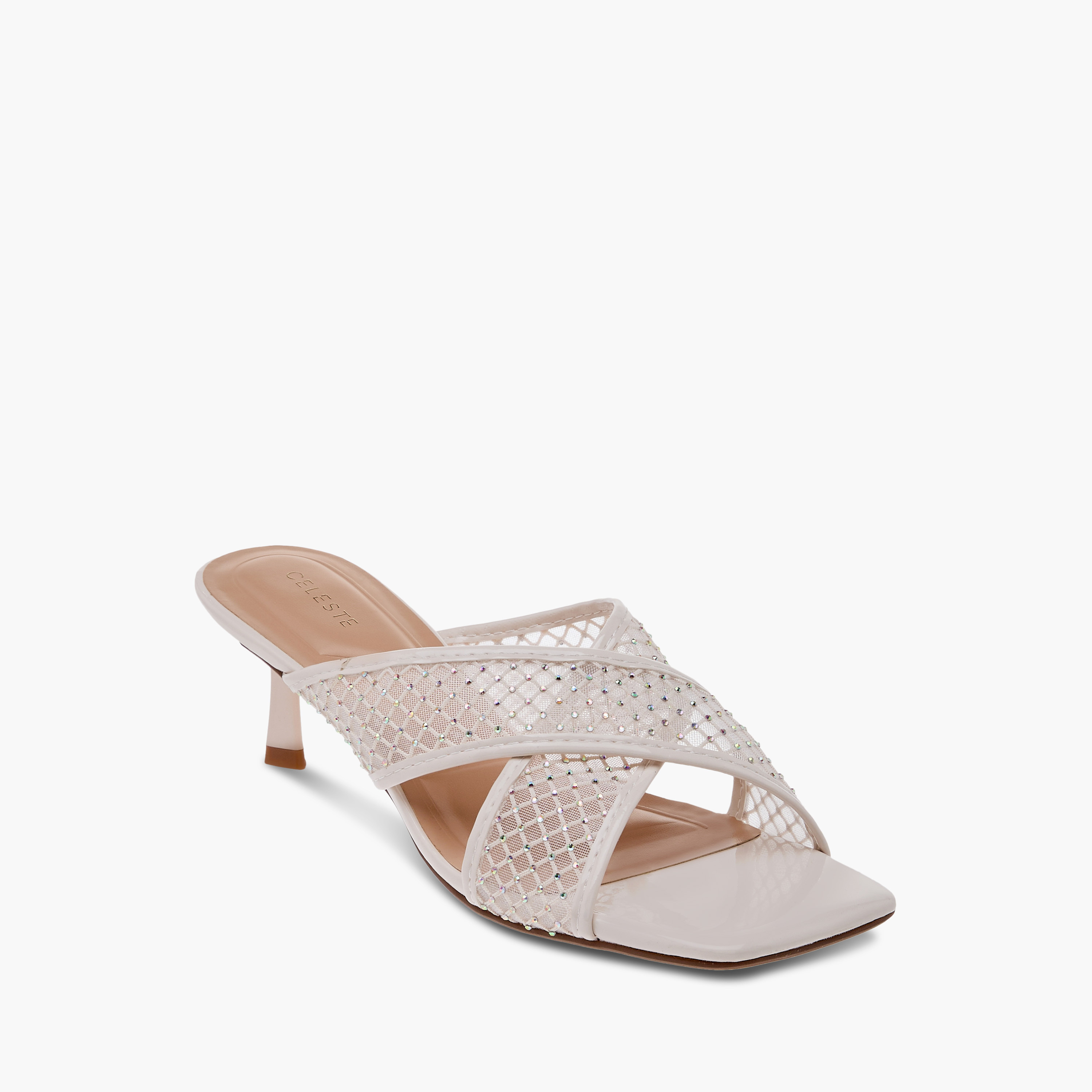 Celeste Women's Embellished Slip-On Cross Strap Sandals with Kitten Heels-women-shoes-sandals-heeled-image-2