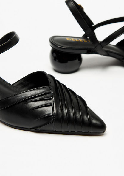 Celeste Women's Pleated Sandals with Buckle Closure and Block Heels-Women%27s Heel Shoes-image-2