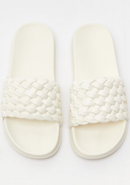 Textured Open Toe Slide Slippers-Women%27s Flip Flops & Beach Slippers-image-0