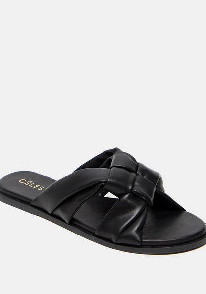 Celeste Women's Slip-On Slide Sandals with Woven Detail-Women%27s Flat Sandals-image-1