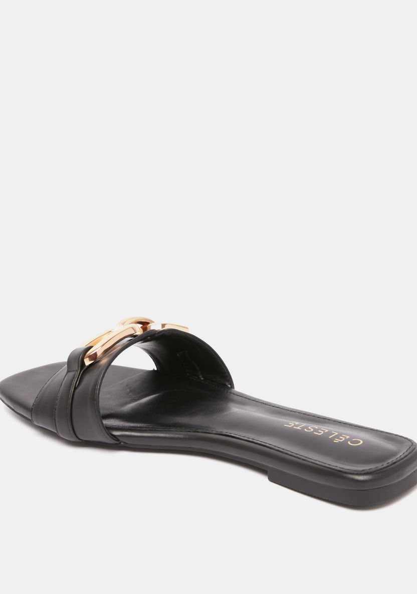 Celeste Women's Slip-On Slide Sandals with Buckle Accent-Women%27s Flat Sandals-image-2