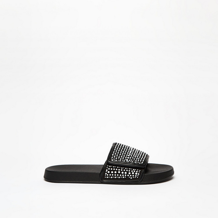 Embellished Slip-On Slide Slippers