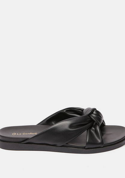 Le Confort Solid Slip-On Slide Sandals with Knot Detail-Women%27s Flat Sandals-image-0