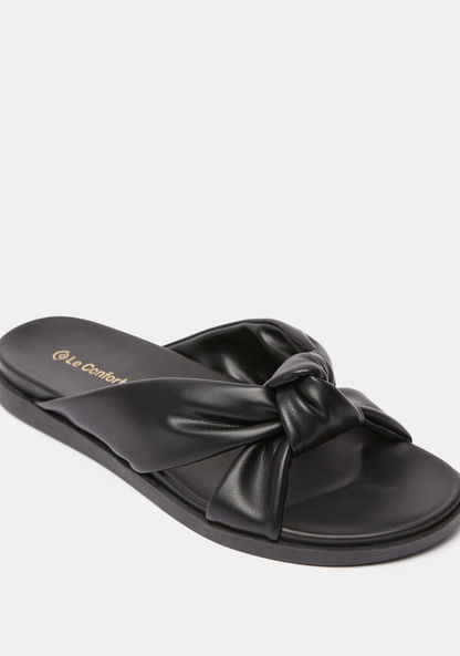 Le Confort Solid Slip-On Slide Sandals with Knot Detail-Women%27s Flat Sandals-image-1