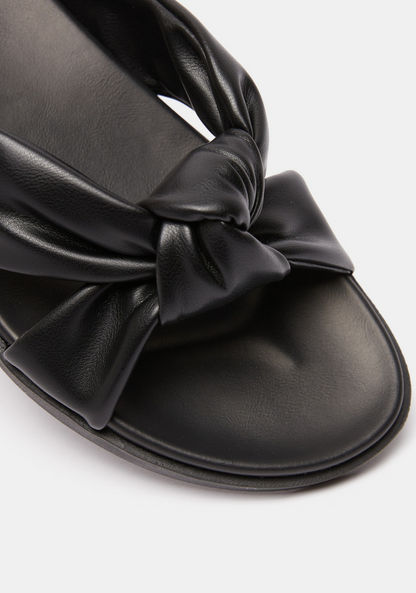 Le Confort Solid Slip-On Slide Sandals with Knot Detail-Women%27s Flat Sandals-image-3