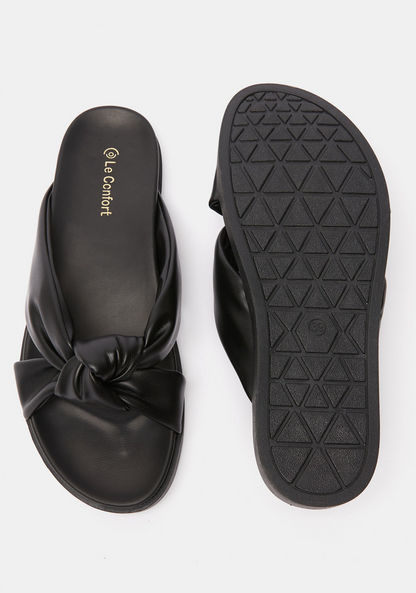 Le Confort Solid Slip-On Slide Sandals with Knot Detail-Women%27s Flat Sandals-image-4
