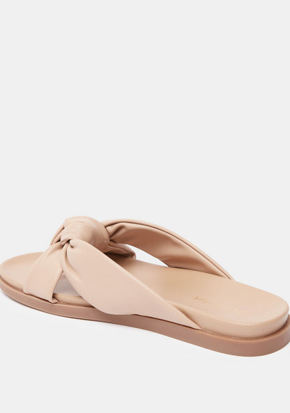 Le Confort Solid Slip-On Slide Sandals with Knot Detail-Women%27s Flat Sandals-image-2