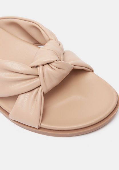 Le Confort Solid Slip-On Slide Sandals with Knot Detail-Women%27s Flat Sandals-image-3