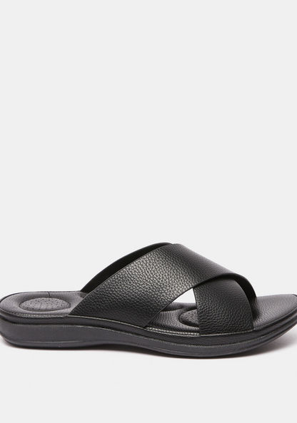 Le Confort Textured Slip-On Cross Strap Sandals-Women%27s Flat Sandals-image-0