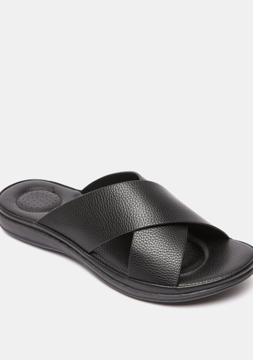 Le Confort Textured Slip-On Cross Strap Sandals-Women%27s Flat Sandals-image-1