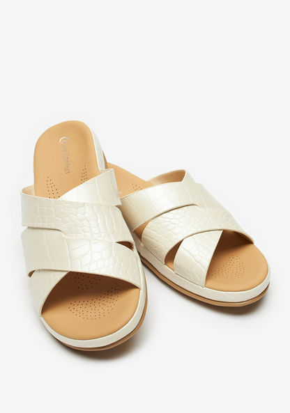 Le Confort Textured Slip-On Cross Strap Slide Sandals with Wedge Heels