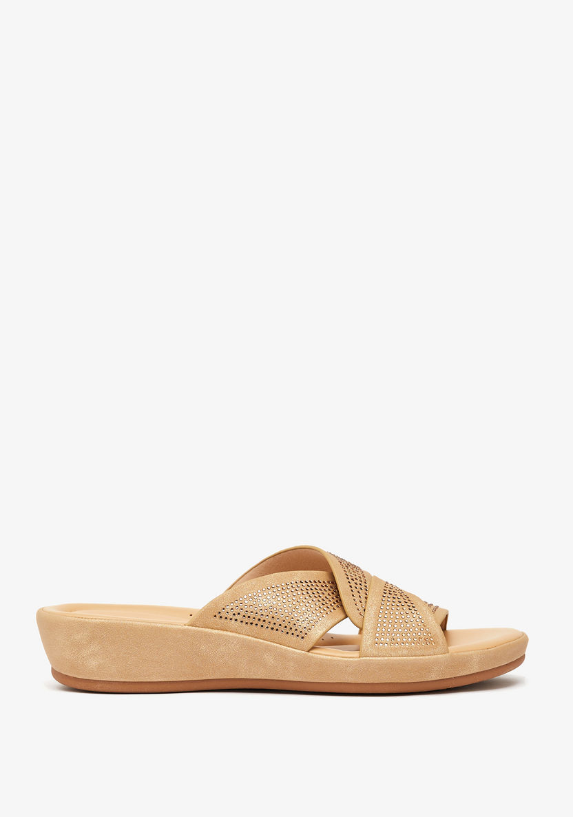 Le Confort Embellished Slide Sandals with Cross-Over Straps-Women%27s Flat Sandals-image-1