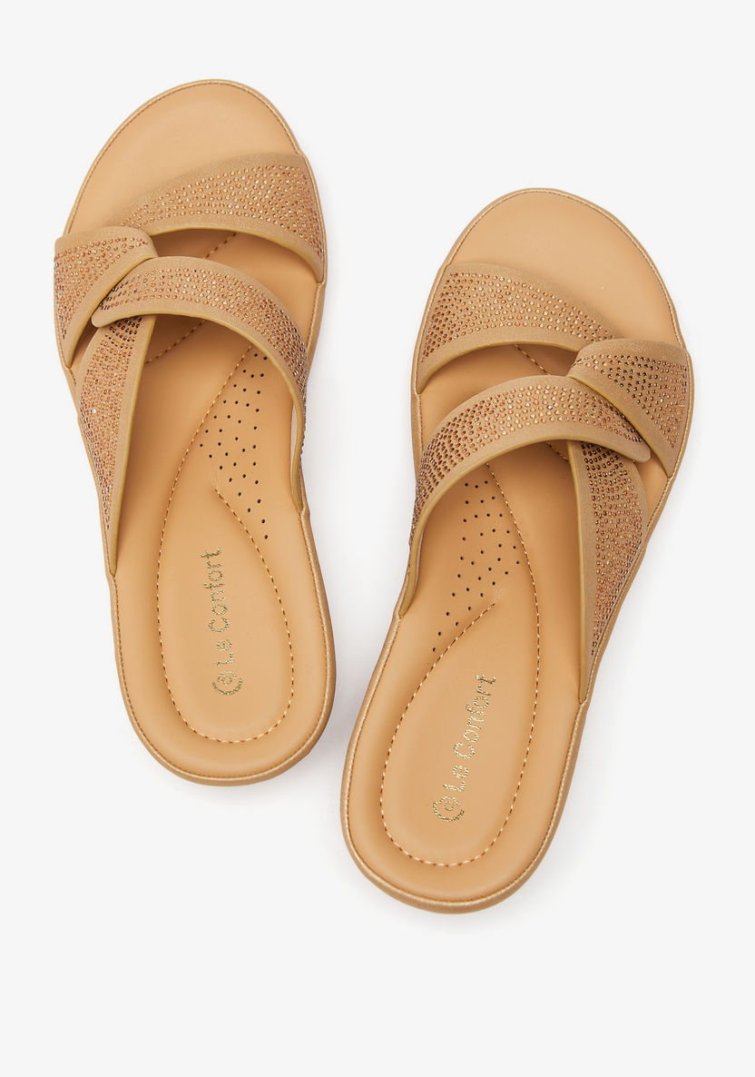 Le Confort Embellished Slide Sandals with Cross-Over Straps-Women%27s Flat Sandals-image-2
