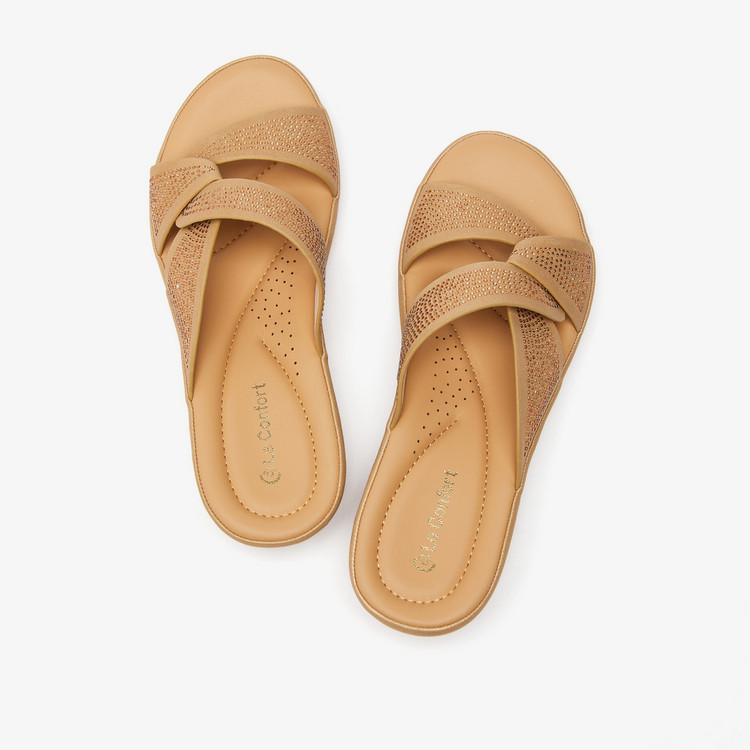 Le Confort Embellished Slide Sandals with Cross-Over Straps