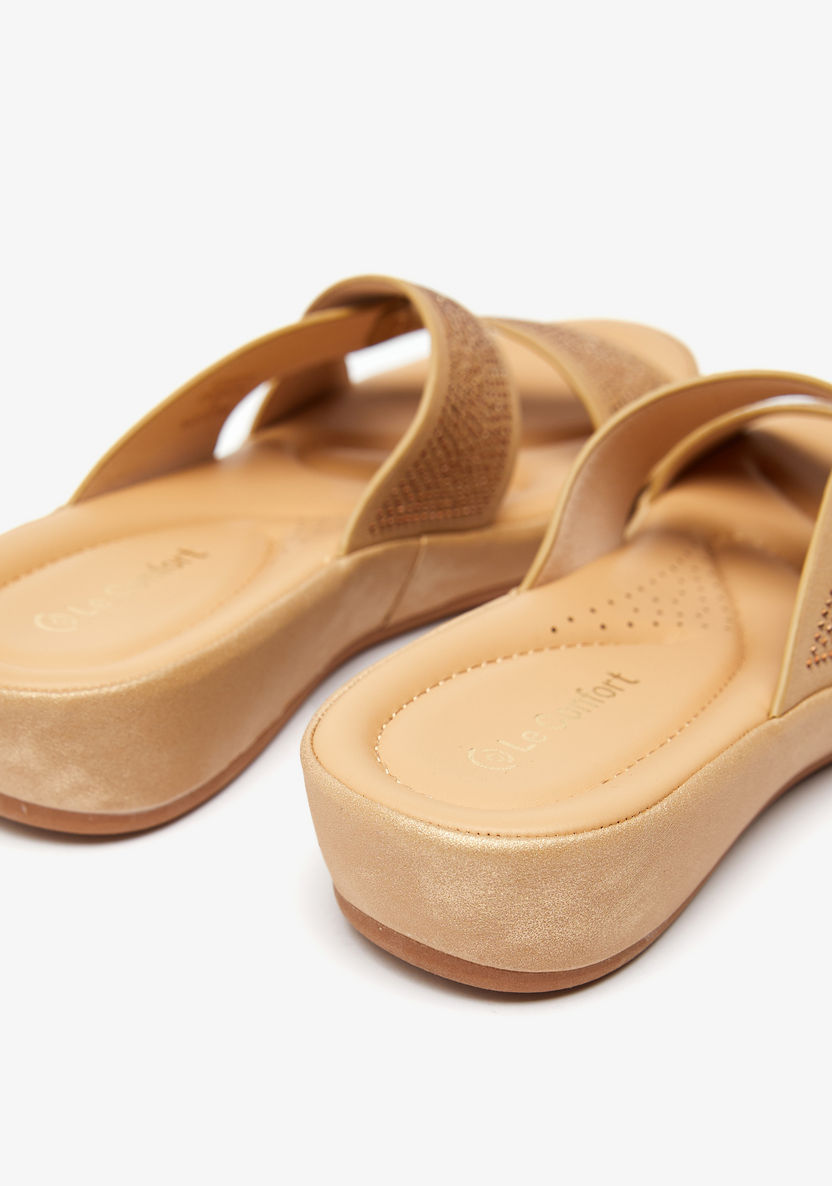 Le Confort Embellished Slide Sandals with Cross-Over Straps-Women%27s Flat Sandals-image-3
