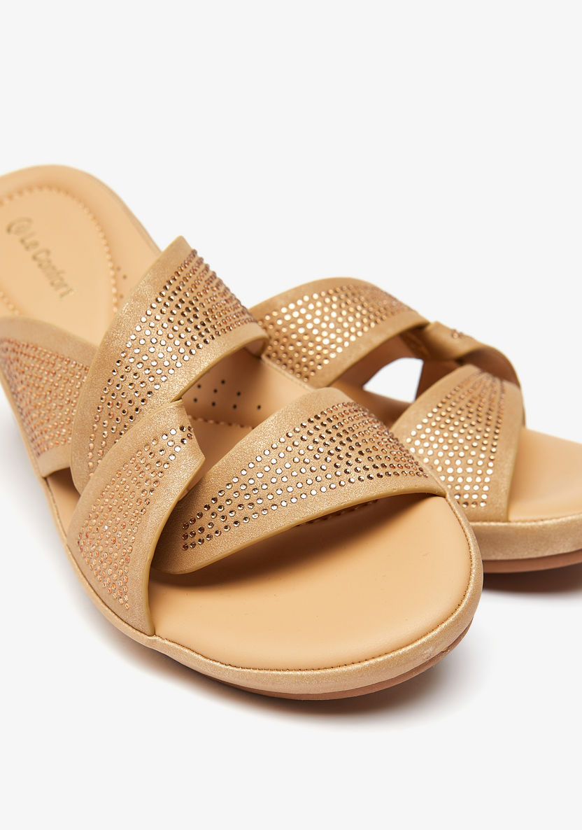 Le Confort Embellished Slide Sandals with Cross-Over Straps-Women%27s Flat Sandals-image-5