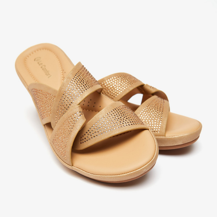 Le Confort Embellished Slide Sandals with Cross-Over Straps