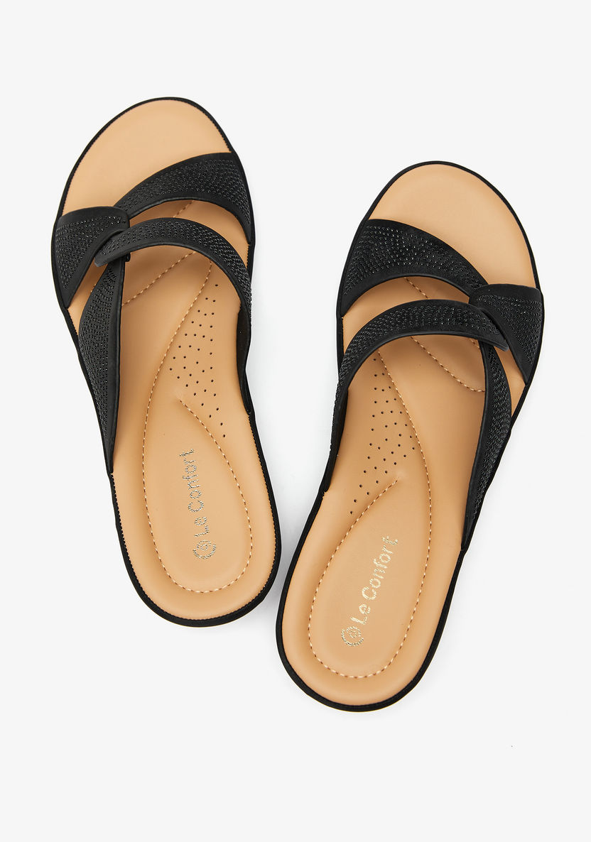 Le Confort Embellished Slide Sandals with Cross-Over Straps-Women%27s Flat Sandals-image-2