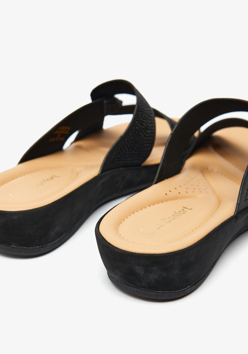 Le Confort Embellished Slide Sandals with Cross-Over Straps-Women%27s Flat Sandals-image-3