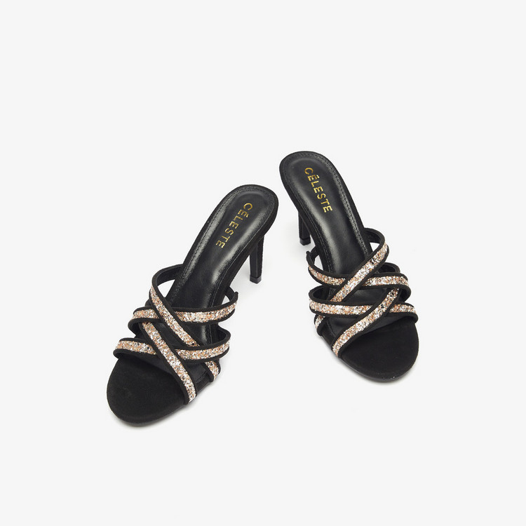 Celeste Women's Glittery Slip-On Sandals with Stiletto Heels