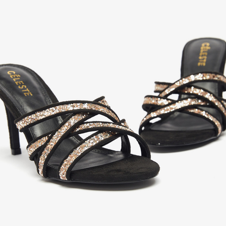 Celeste Women's Glittery Slip-On Sandals with Stiletto Heels