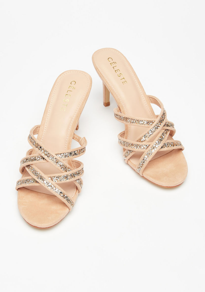 Celeste Women's Glittery Slip-On Sandals with Stiletto Heels-Women%27s Heel Sandals-image-2