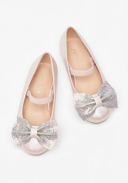 Juniors Ballerina Shoes with Embellished Bow and Strap Detail-Girl%27s Ballerinas-image-1