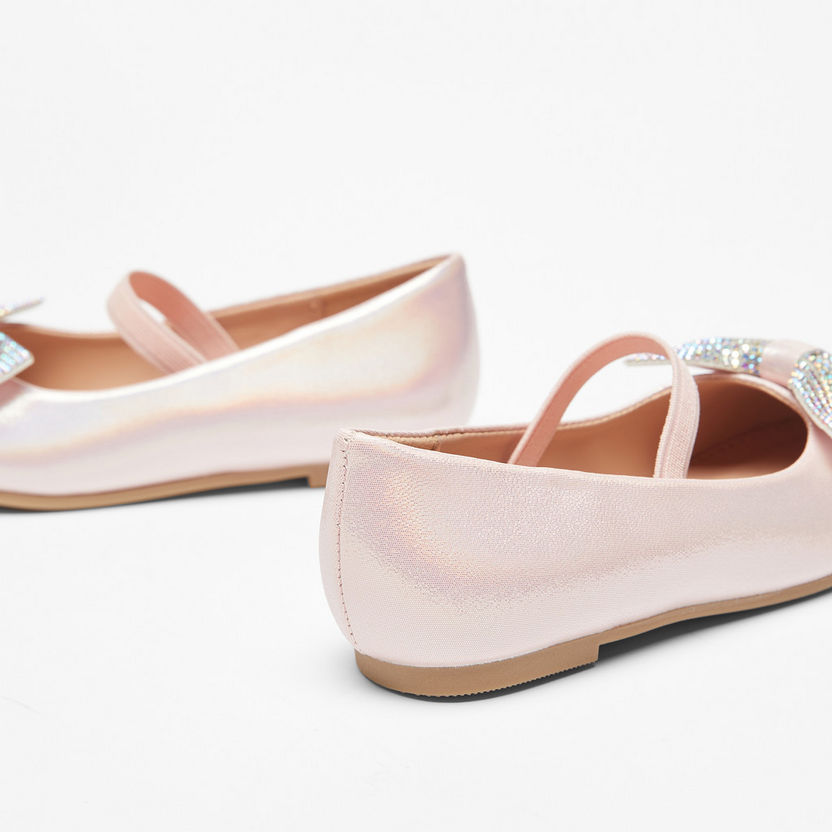 Juniors Ballerina Shoes with Embellished Bow and Strap Detail-Girl%27s Ballerinas-image-3