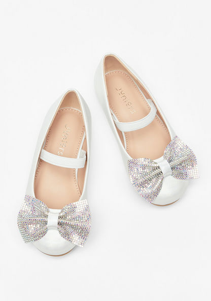 Juniors Ballerina Shoes with Embellished Bow and Strap Detail-Girl%27s Ballerinas-image-1