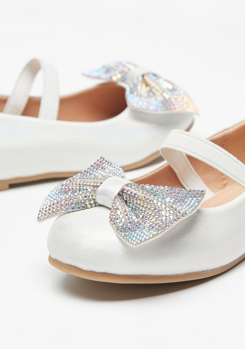 Juniors Ballerina Shoes with Embellished Bow and Strap Detail-Girl%27s Ballerinas-image-2