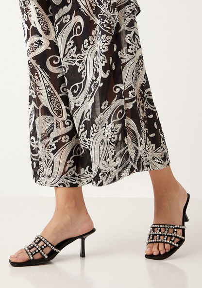 Haadana Embellished Cage Detail Slip-On Sandals with Kitten Heels