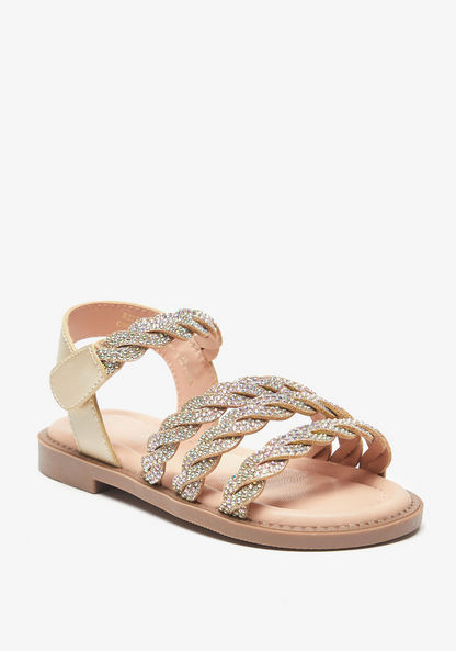 Juniors Embellished Open Toe Sandals with Hook and Loop Closure-Girl%27s Sandals-image-1
