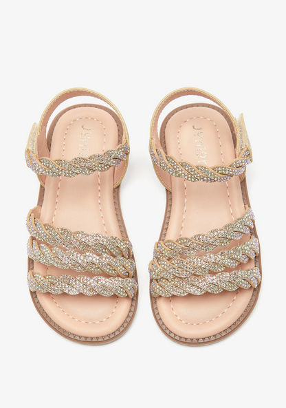 Juniors Embellished Open Toe Sandals with Hook and Loop Closure