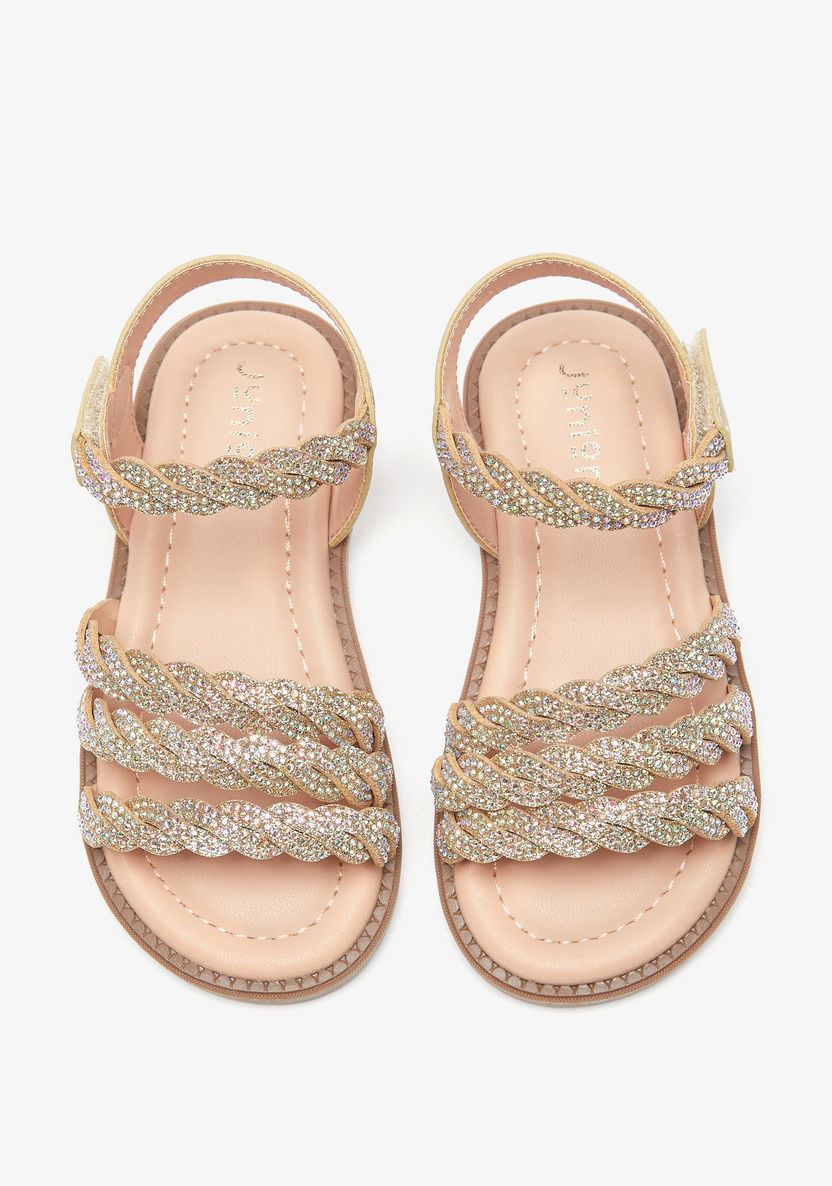 Juniors Embellished Open Toe Sandals with Hook and Loop Closure-Girl%27s Sandals-image-2
