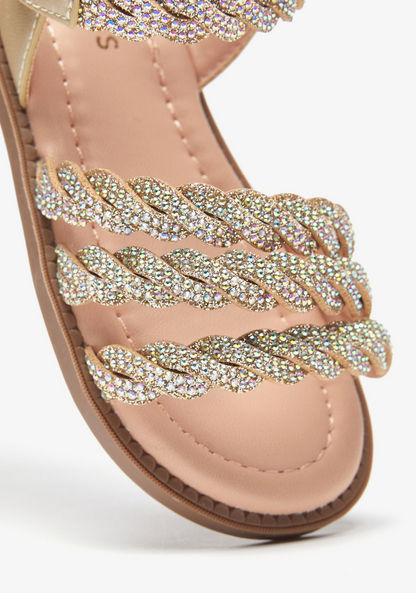 Juniors Embellished Open Toe Sandals with Hook and Loop Closure-Girl%27s Sandals-image-3
