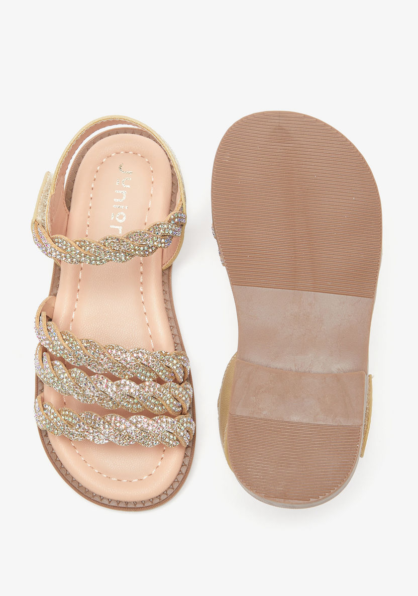 Juniors Embellished Open Toe Sandals with Hook and Loop Closure-Girl%27s Sandals-image-4