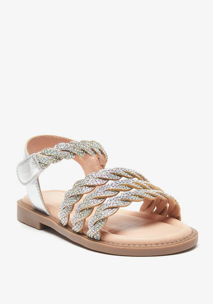 Juniors Embellished Open Toe Sandals with Hook and Loop Closure-Girl%27s Sandals-image-1