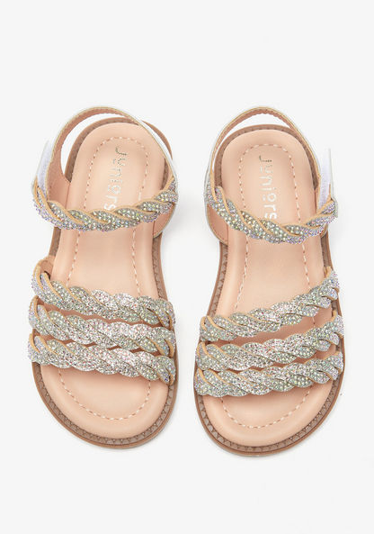 Juniors Embellished Open Toe Sandals with Hook and Loop Closure-Girl%27s Sandals-image-2
