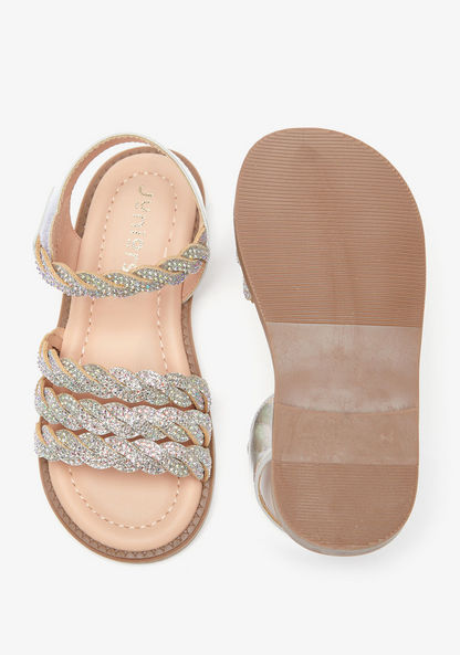 Juniors Embellished Open Toe Sandals with Hook and Loop Closure-Girl%27s Sandals-image-4