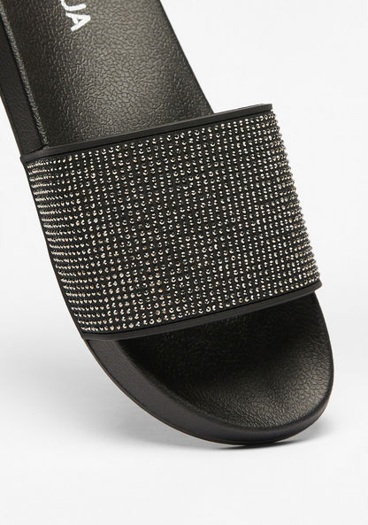 Aqua Embellished Slide Slippers-Women%27s Flip Flops & Beach Slippers-image-3