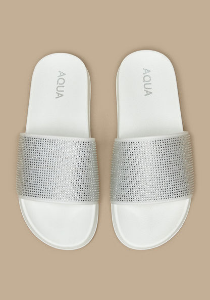 Aqua Embellished Slide Slippers-Women%27s Flip Flops & Beach Slippers-image-0