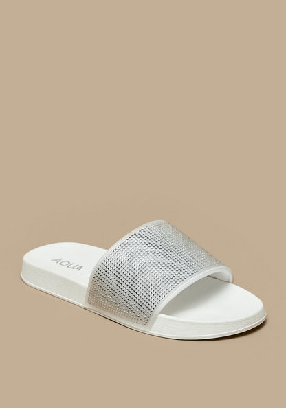 Aqua Embellished Slide Slippers-Women%27s Flip Flops & Beach Slippers-image-1