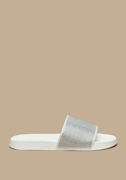 Aqua Embellished Slide Slippers-Women%27s Flip Flops & Beach Slippers-image-2